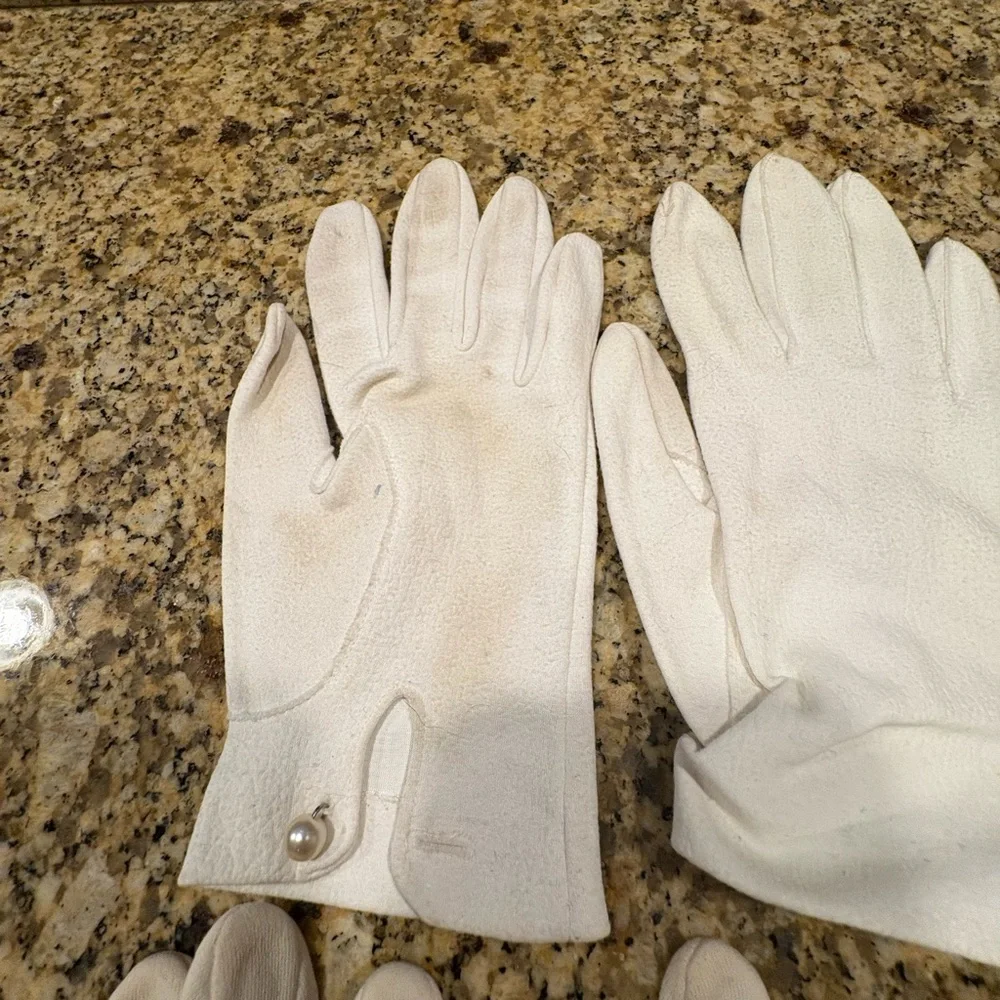 Vintage Ladies Gloves Lot 14 Pair leather fabric pink white black mixed sizes